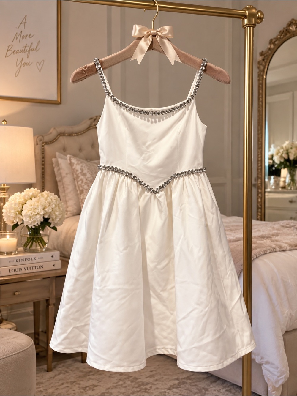Magnolia Exclusive Design M White Rhinestone Crystal Bridal Mini Dress